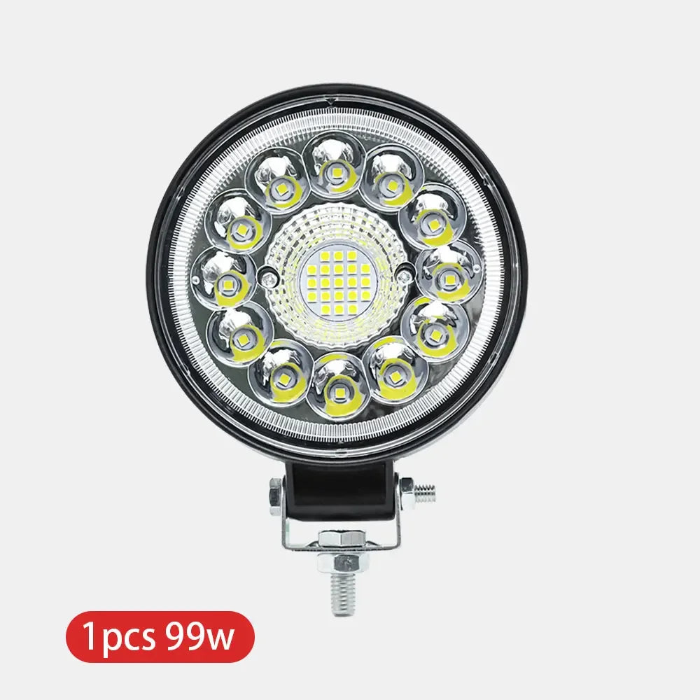Square 4-inch LED work light by FanzyMarket, 99W & 123W, off-road spot flood fog lamp, waterproof IP67, suitable for 12-36V vehicles