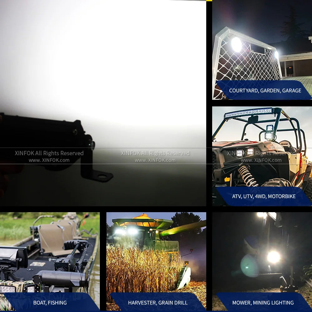 FanzyMarket Mini LED Work Light Bar 4.5-inch 27W with 9 LEDs, slim design for SUVs, ATVs, UTVs, and off-road vehicles.
