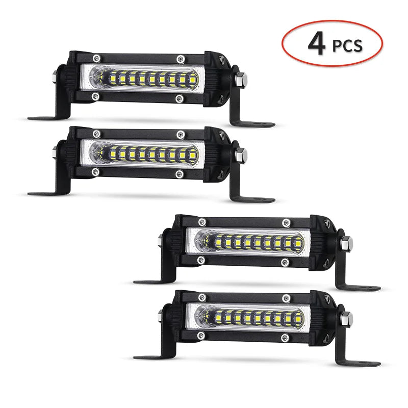 FanzyMarket 4.5-inch mini LED work light bar with 9 LEDs, slim design, for SUV, ATV, UTV, truck, off-road, backup, and fog lighting.
