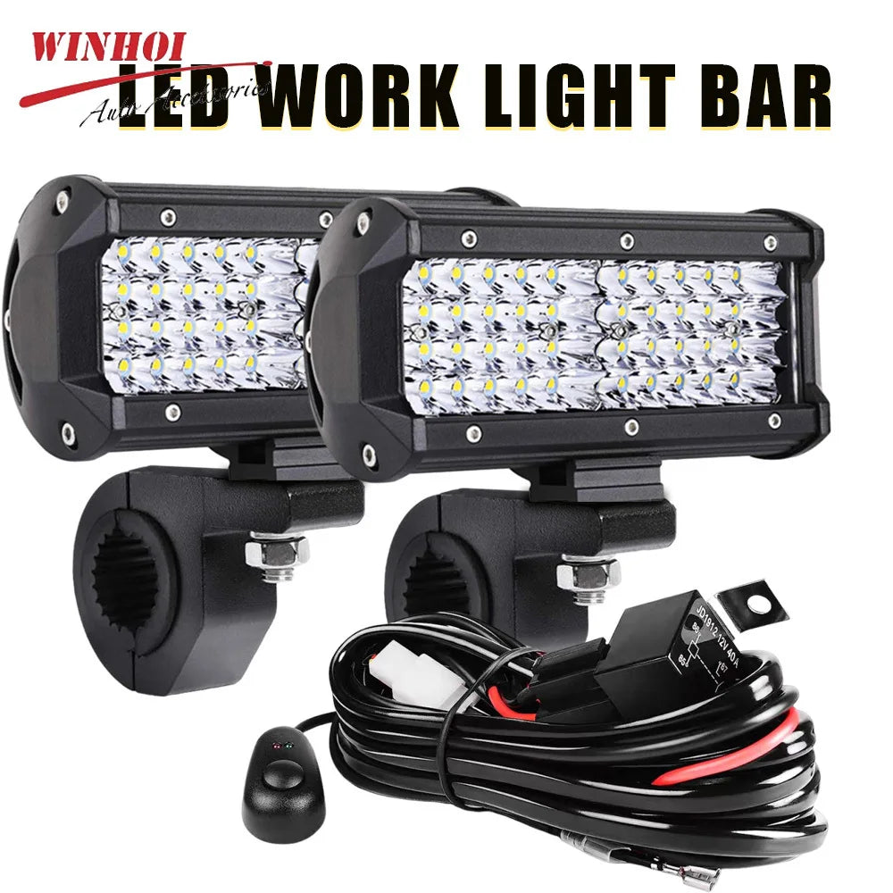 FanzyMarket LED work light bars, 4in and 7in combo spot, flood, fog lamps for 4x4 trucks, ATVs, UTVs, off-road vehicles.