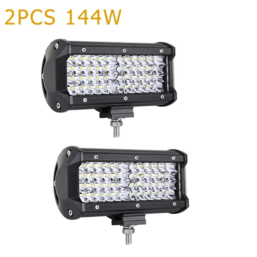 FanzyMarket 4in and 7in LED work light bar set with combo spot, flood, and fog lamps for off-road trucks, ATVs, and UTVs.