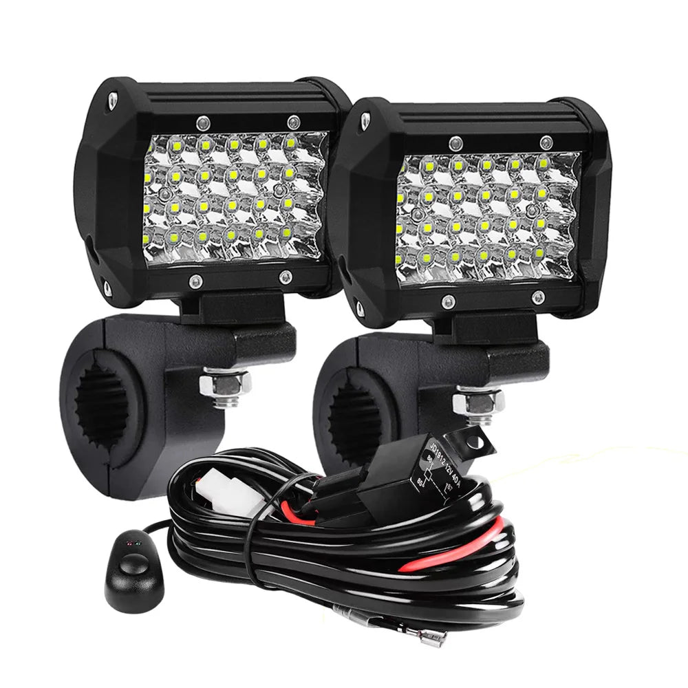FanzyMarket 4-inch and 7-inch LED work light bars for 4x4 trucks, ATVs, UTVs, with spot, flood, and fog light modes.