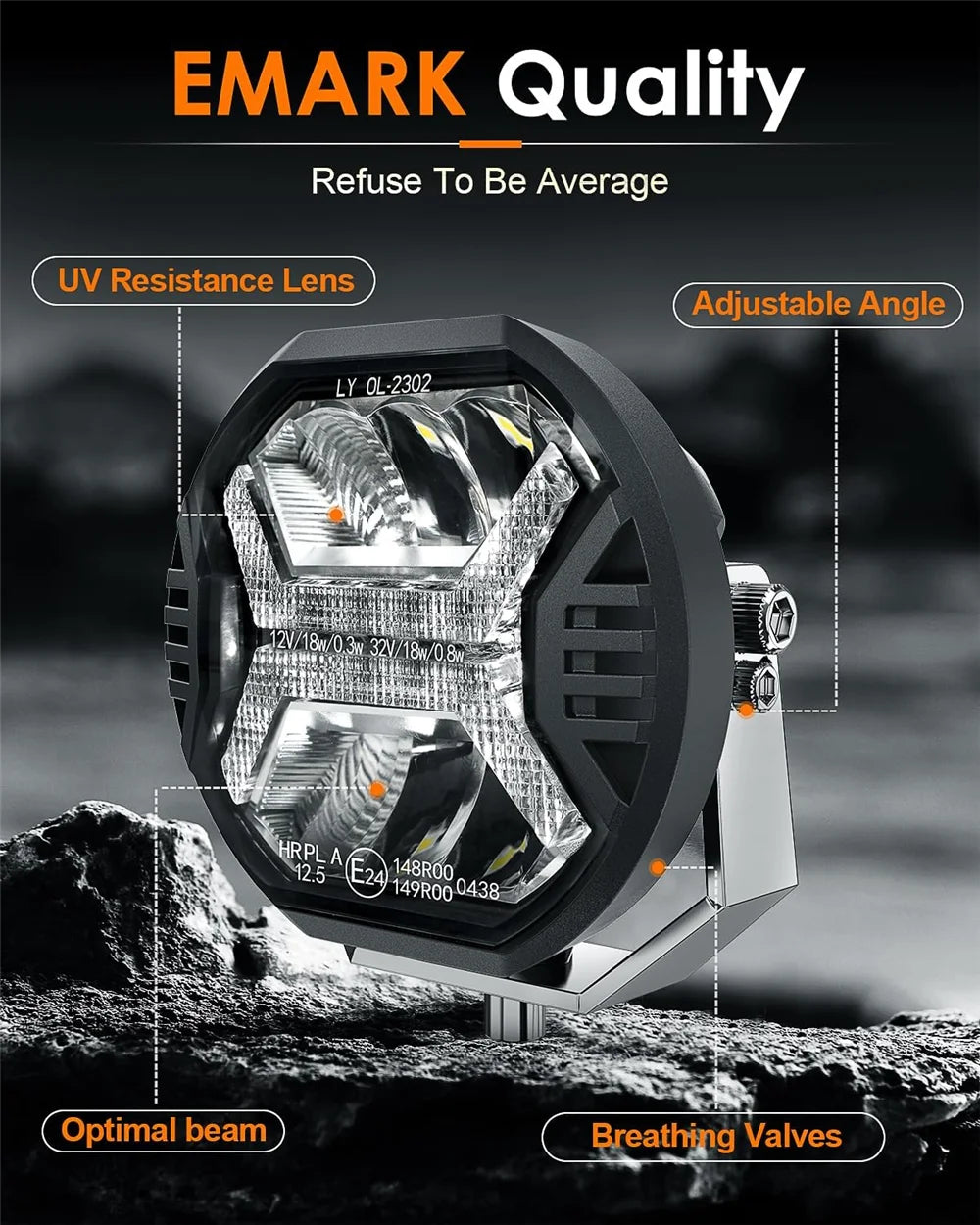 FanzyMarket 4-inch LED work light with amber DRL, 9-32V spot beam for off-road Jeep, truck, SUV, ATV, boat, and tractor.