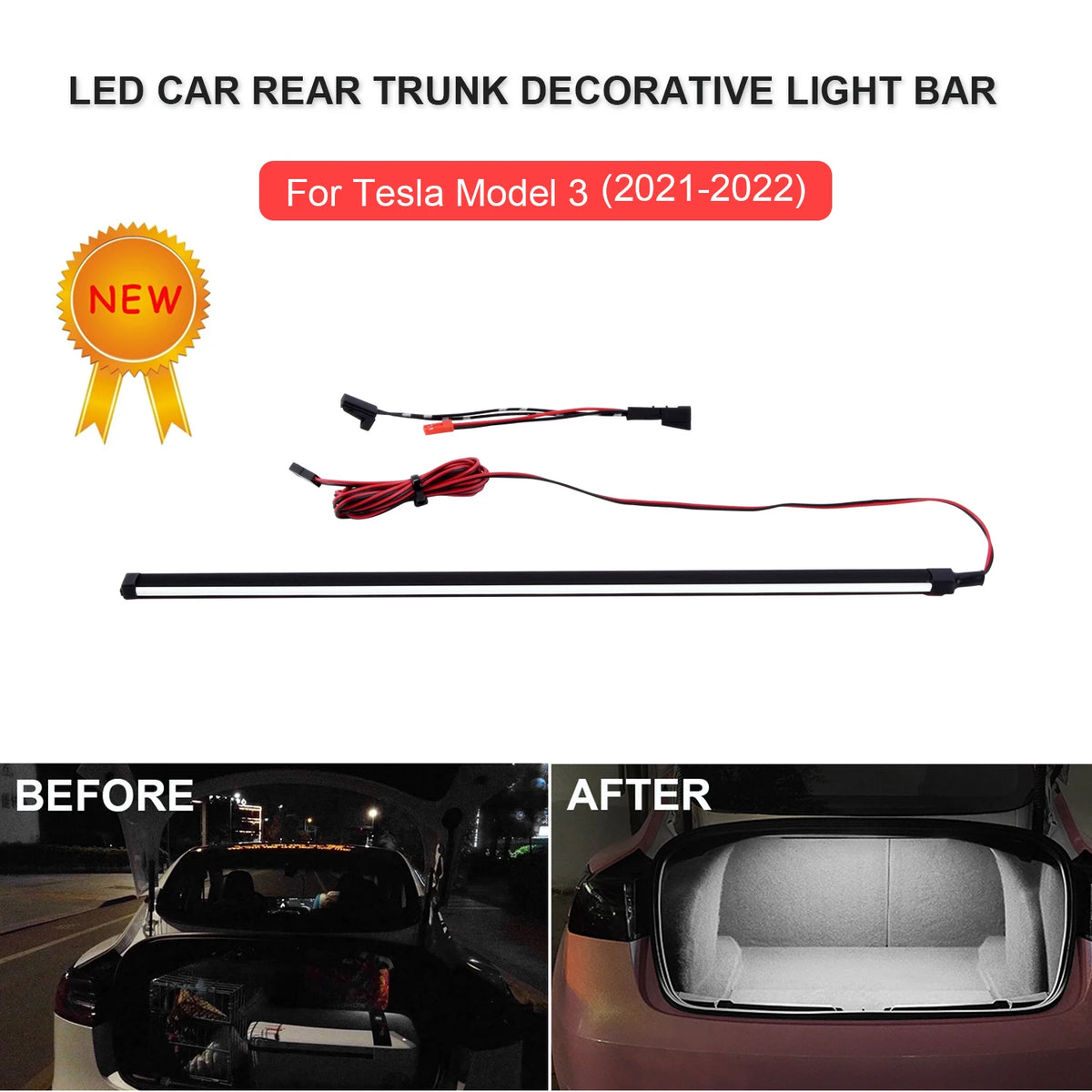 FanzyMarket LED trunk light strip for Tesla Model 3, bright interior lighting, easy non-destructive installation, auto and moto car lighting