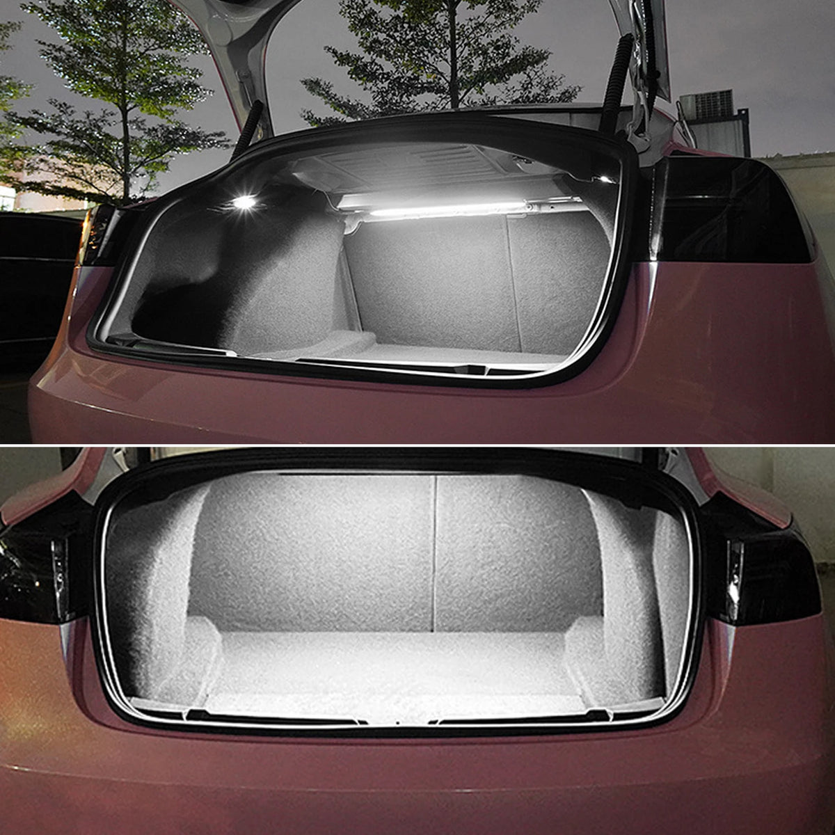 FanzyMarket LED trunk light strip for Model 3, bright interior lighting with non-destructive installation, auto and moto car lighting.