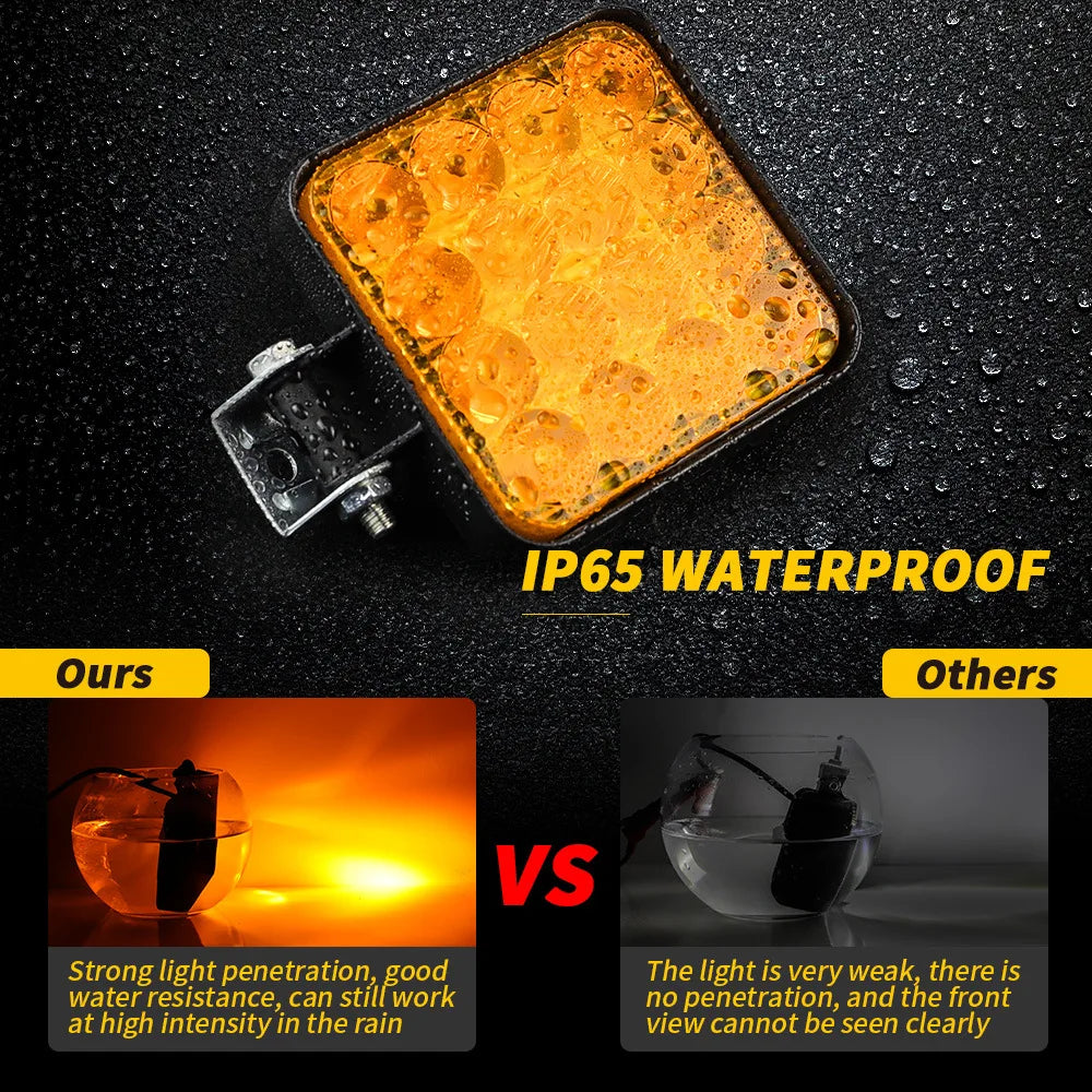 FanzyMarket 48W 12V LED work light with 1200 lumens, spot beam, IP65 waterproof for off-road Jeep, truck, SUV, ATV.
