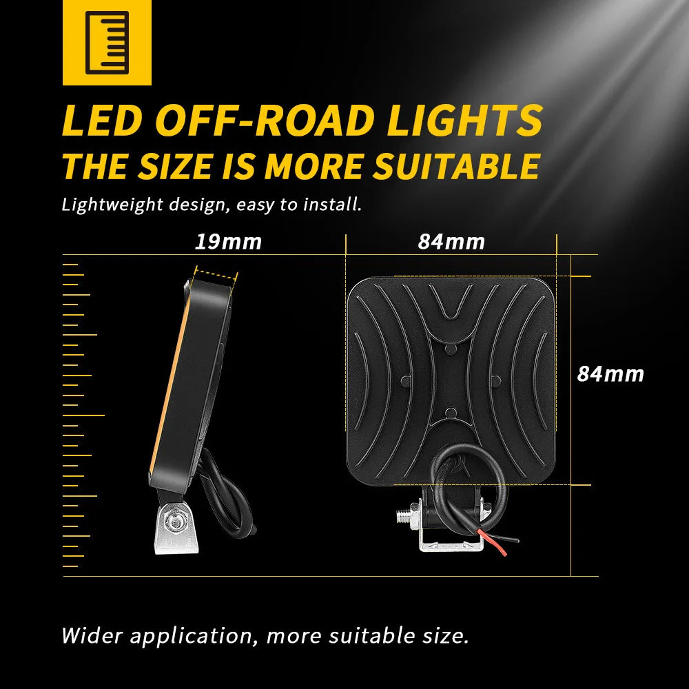 FanzyMarket 48W 12V LED work light with 1200LM spot beam, IP65 off-road light for Jeep, truck, SUV, ATV vehicles.