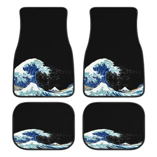 FanzyMarket Great Wave Off Kanagawa 4-piece all-weather car floor mats for SUVs, sedans, and trucks with universal fit.
