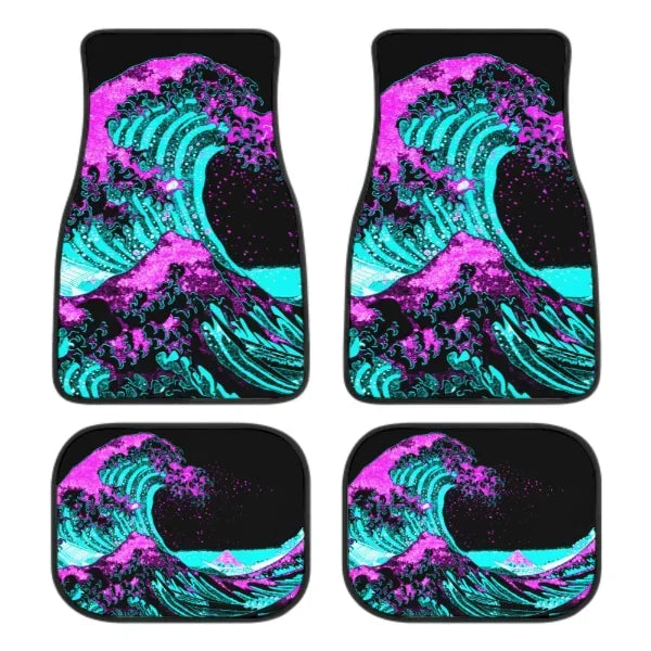 FanzyMarket Great Wave Off Kanagawa 4-piece all-weather car floor mats set, universal fit for SUVs, sedans, and trucks.