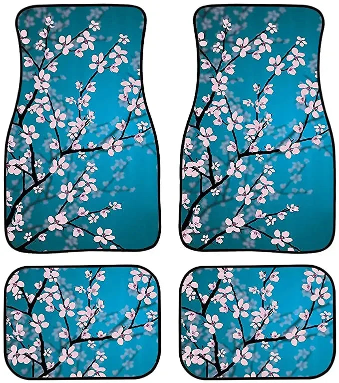 Great Wave Off Kanagawa themed all-weather car floor mats by FanzyMarket, universal fit for SUVs, sedans, and trucks, four-piece set.