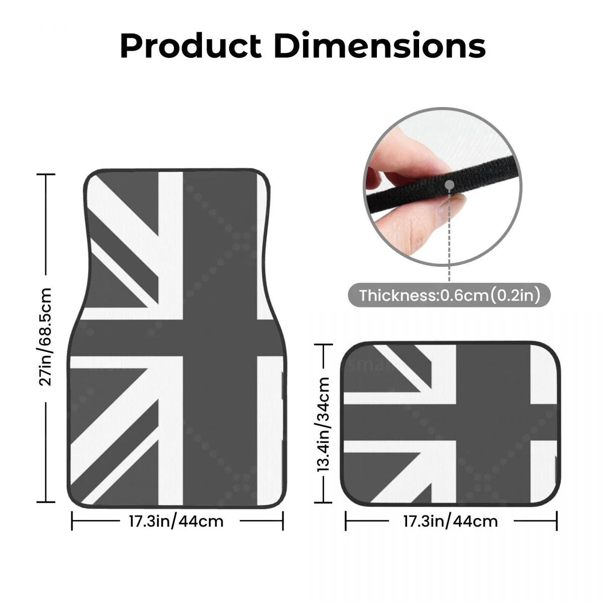 Custom fit Union Jack car floor mats front and rear set by FanzyMarket, non-slip, easy to clean, with vibrant flag design.