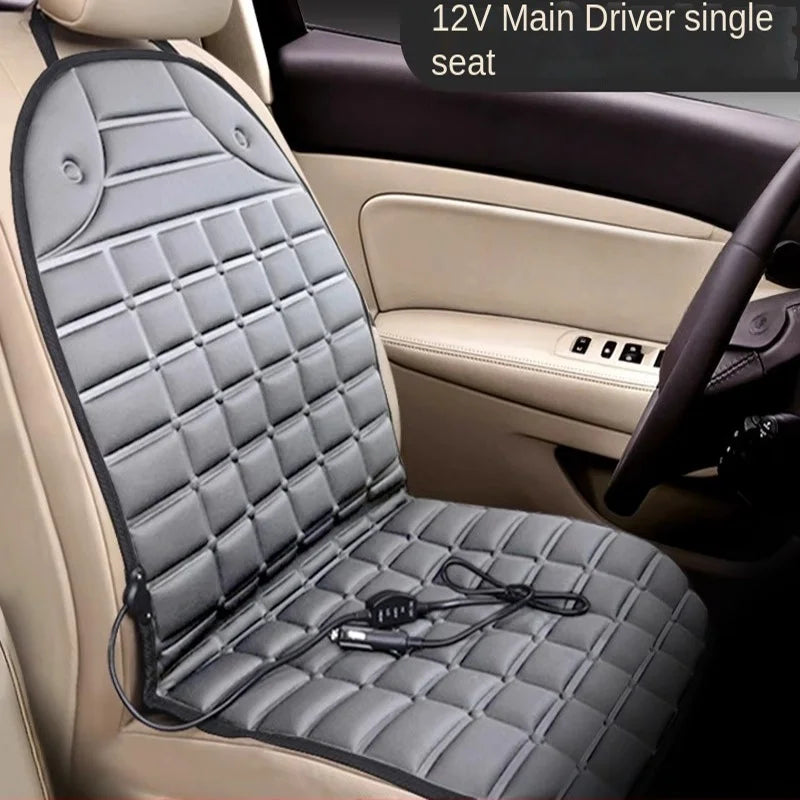 FanzyMarket 12V heated car seat cushion in grey, quick-heating, universal fit, 94 x 46.5 cm, for added comfort during drives.