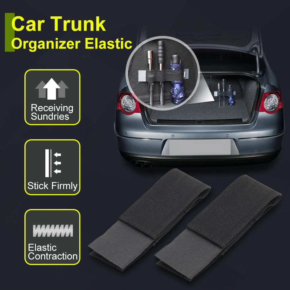 FanzyMarket car trunk organizer elastic fixing strap with hook-and-loop, universal suede storage belt in black, 20 to 80 cm length