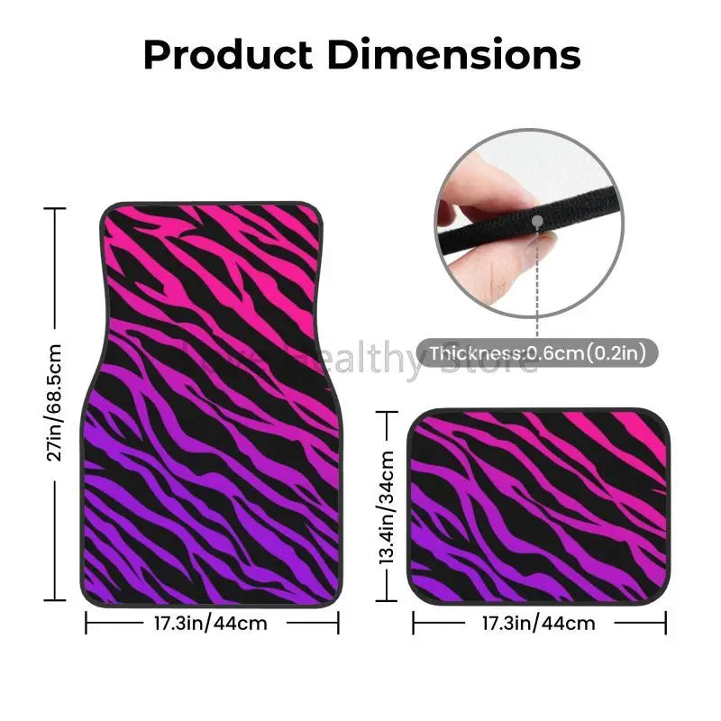 Zebra stripe car floor mats set of four, non-slip all-weather universal mats for sedan and SUV interiors by FanzyMarket.