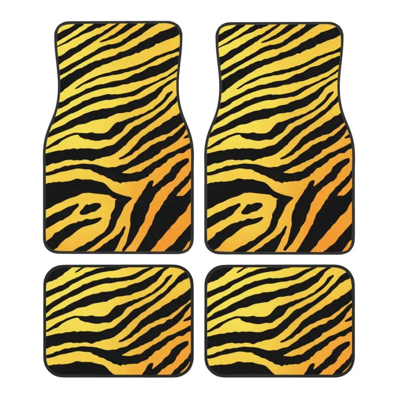 Zebra stripe car floor mats 4-piece set from FanzyMarket, non-slip all-weather universal mats for sedan and SUV interiors.