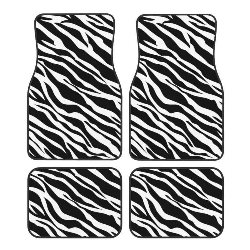 Zebra stripe car floor mats four-piece set from FanzyMarket, non-slip all-weather mats for sedan and SUV interiors.