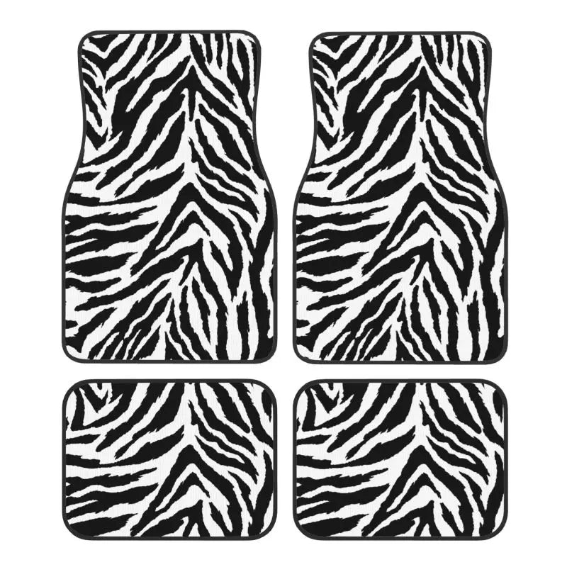 Zebra stripe car floor mats, 4-piece set, non-slip all-weather universal mats for sedan and SUV interior by FanzyMarket.