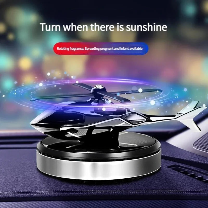 FanzyMarket solar helicopter propeller car air freshener and aromatherapy diffuser, decorative interior accessory for vehicles.