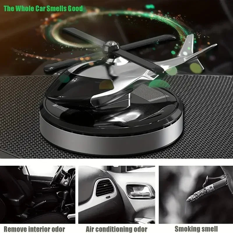 Red solar helicopter propeller air freshener and aromatherapy diffuser for car interior, decorative auto accessory by FanzyMarket.