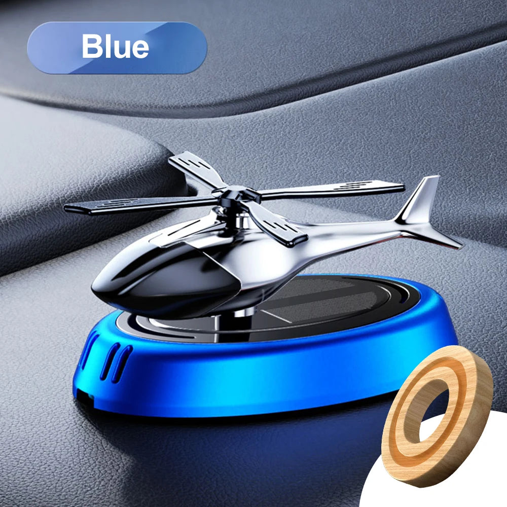 Red solar helicopter propeller car air freshener and aromatherapy diffuser for vehicle interior decor by FanzyMarket.