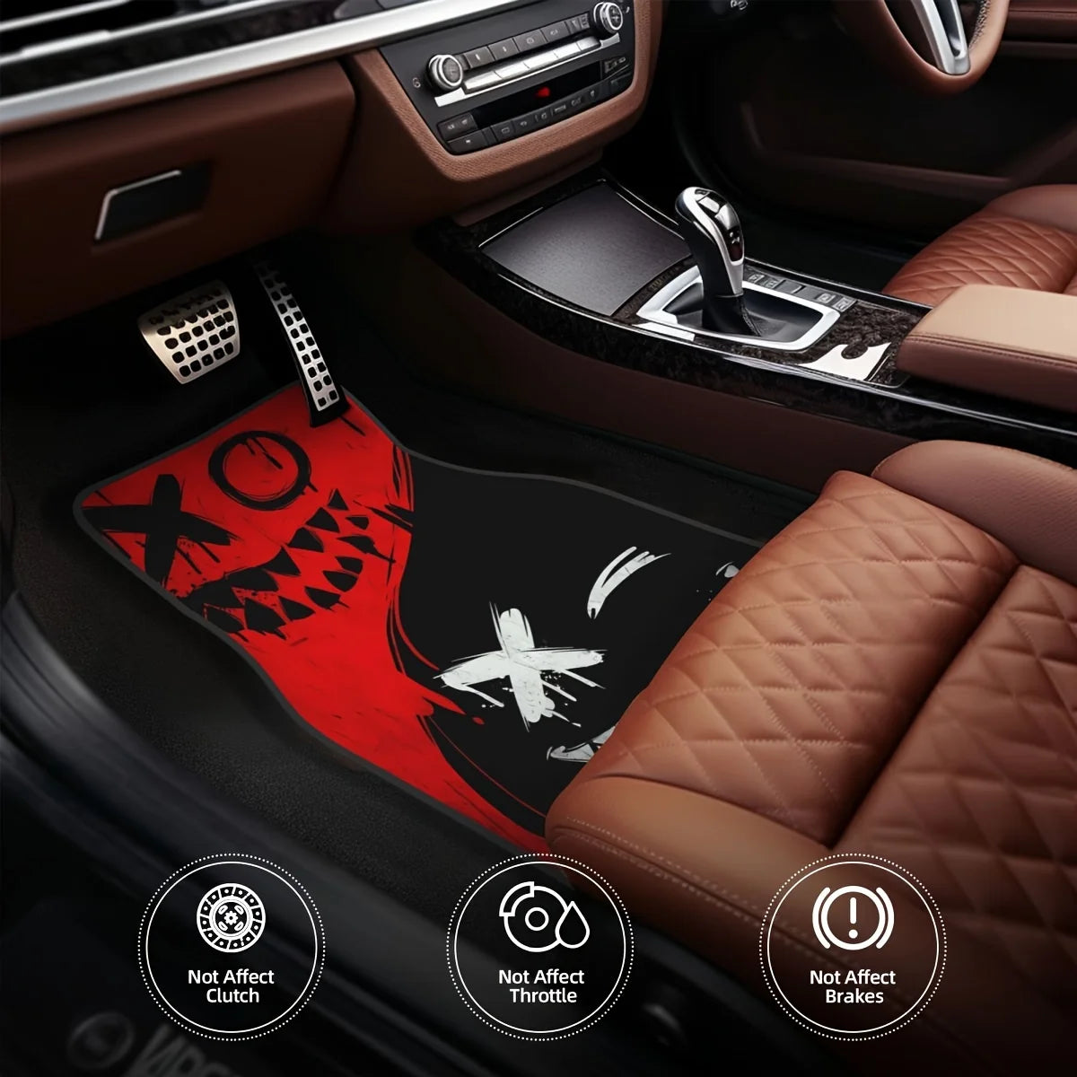 Four-pack universal car floor mats by FanzyMarket in spooky Halloween red and black, non-slip, all-weather durable interior mats.