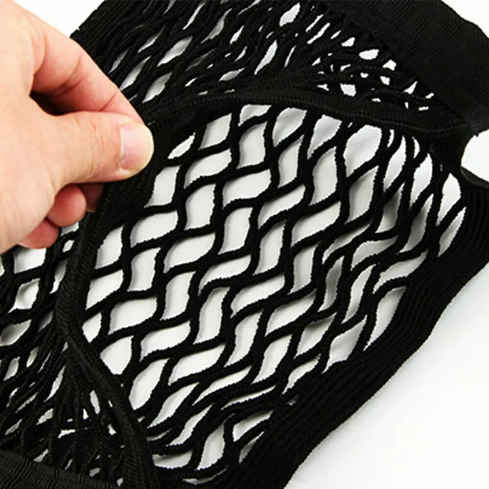FanzyMarket black car seat back mesh storage organizer with elastic pocket, 30x23 cm for auto interior organization.