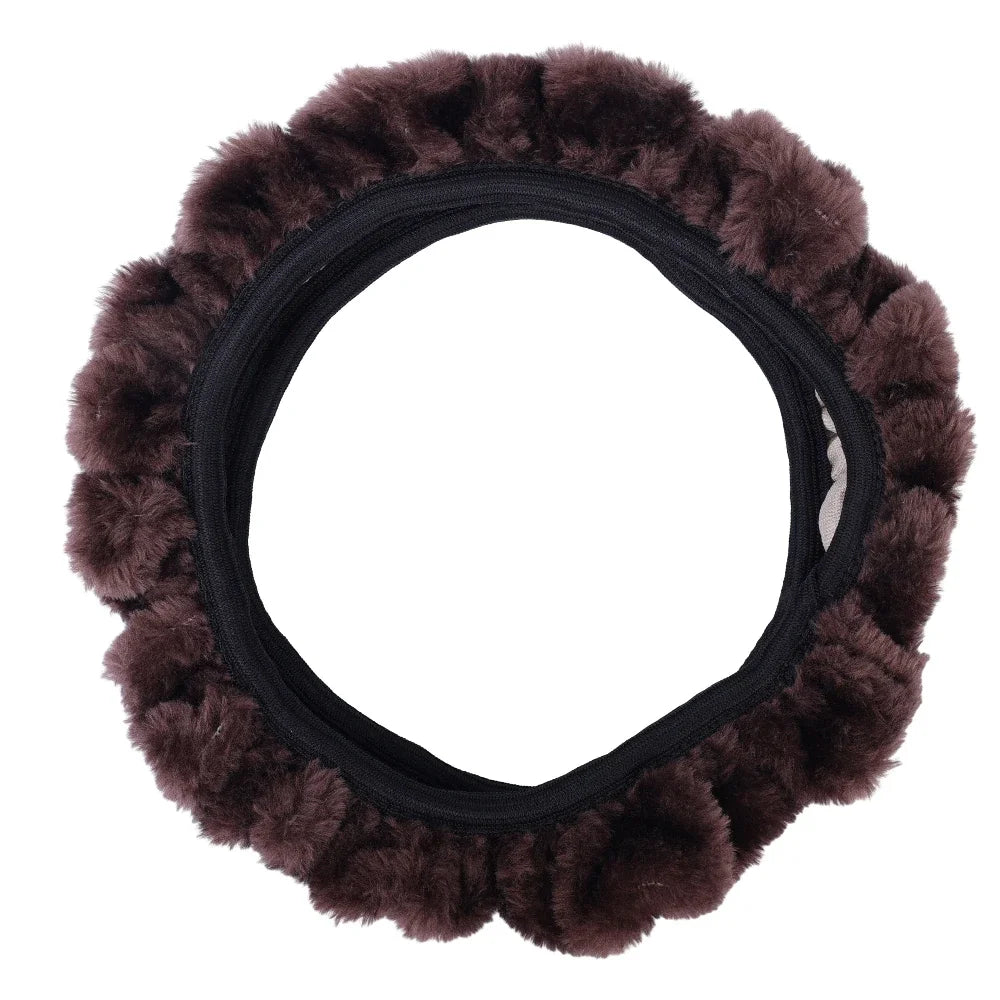 FanzyMarket plush steering wheel cover, 38 cm, thick and soft, winter warm, non-slip, universal fit for most cars.