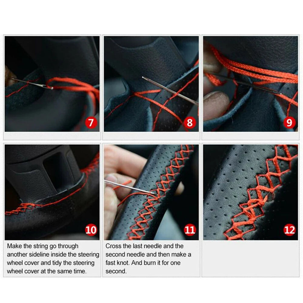 FanzyMarket universal braided microfiber leather steering wheel cover, 15-inch, wear-resistant grip for auto and moto interior.
