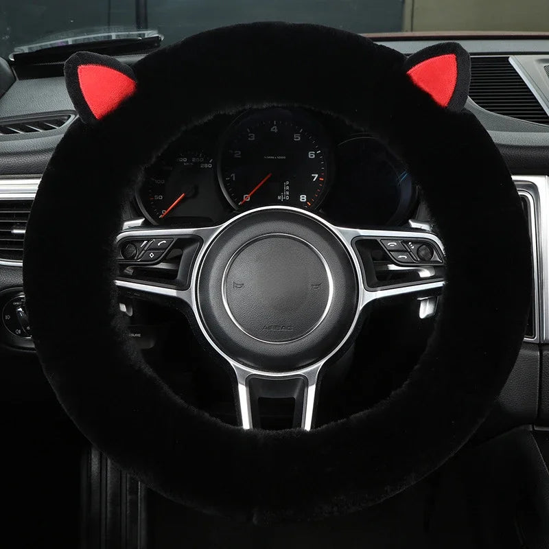 FanzyMarket plush wool steering wheel cover featuring a cartoon frog design, fits 35-42 cm car steering wheels.
