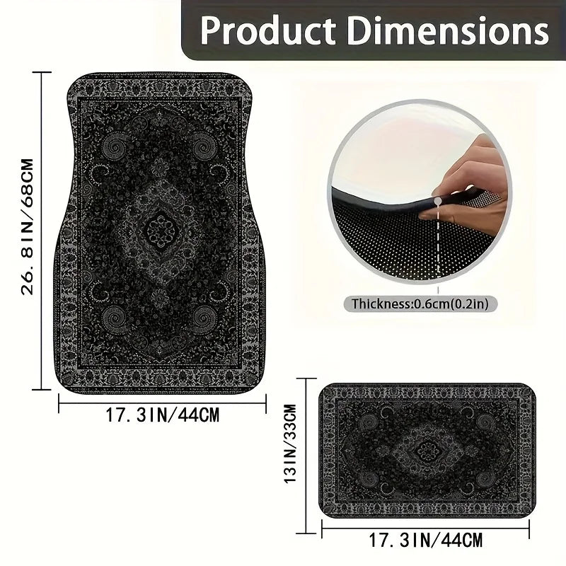 Four-piece set of bandana print rectangular car floor mats by FanzyMarket, synthetic fiber auto interior carpets for vehicle protection
