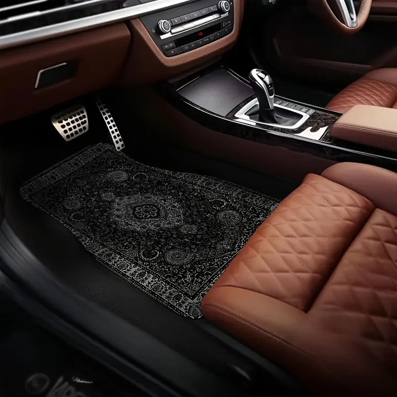 FanzyMarket bandana print rectangular car floor mats made of synthetic fiber, designed for auto interior protection and decoration.