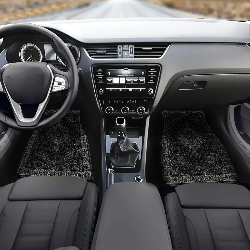 FanzyMarket bandana print rectangular car floor mats made of synthetic fiber, designed for auto interior protection.