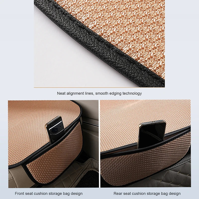 FanzyMarket breathable summer car seat covers set with gray front and rear cushions, made of cool, breathable polyester fabric for comfort.