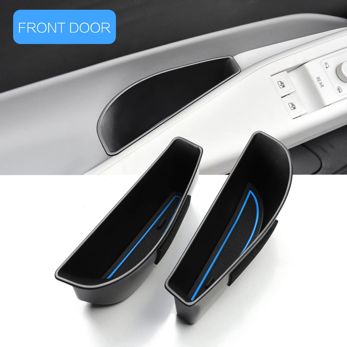 FanzyMarket car door handle storage tray organizer for ID.4, rear or front armrest holder, 2 or 4 piece set, red plastic.