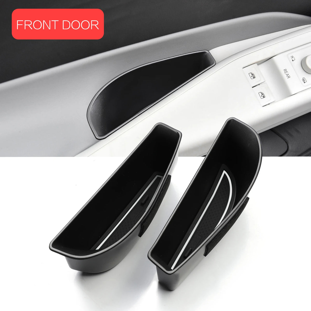 FanzyMarket car door handle storage tray organizer for ID.4, front and rear armrest holder, red, auto interior and phone mount.