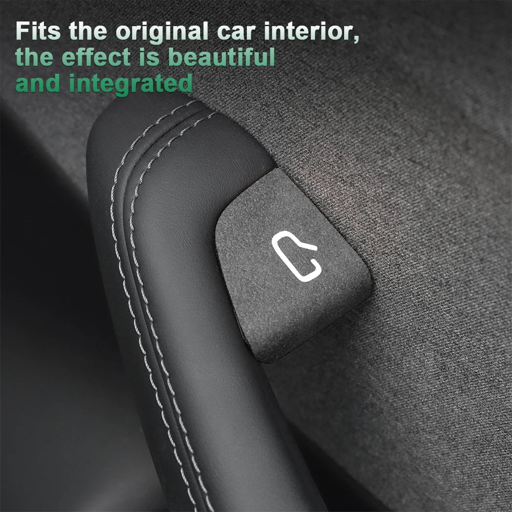 Set of four FanzyMarket Italian Alcantara suede door switch trim covers for car interiors, stylish and soft-touch interior accessories.
