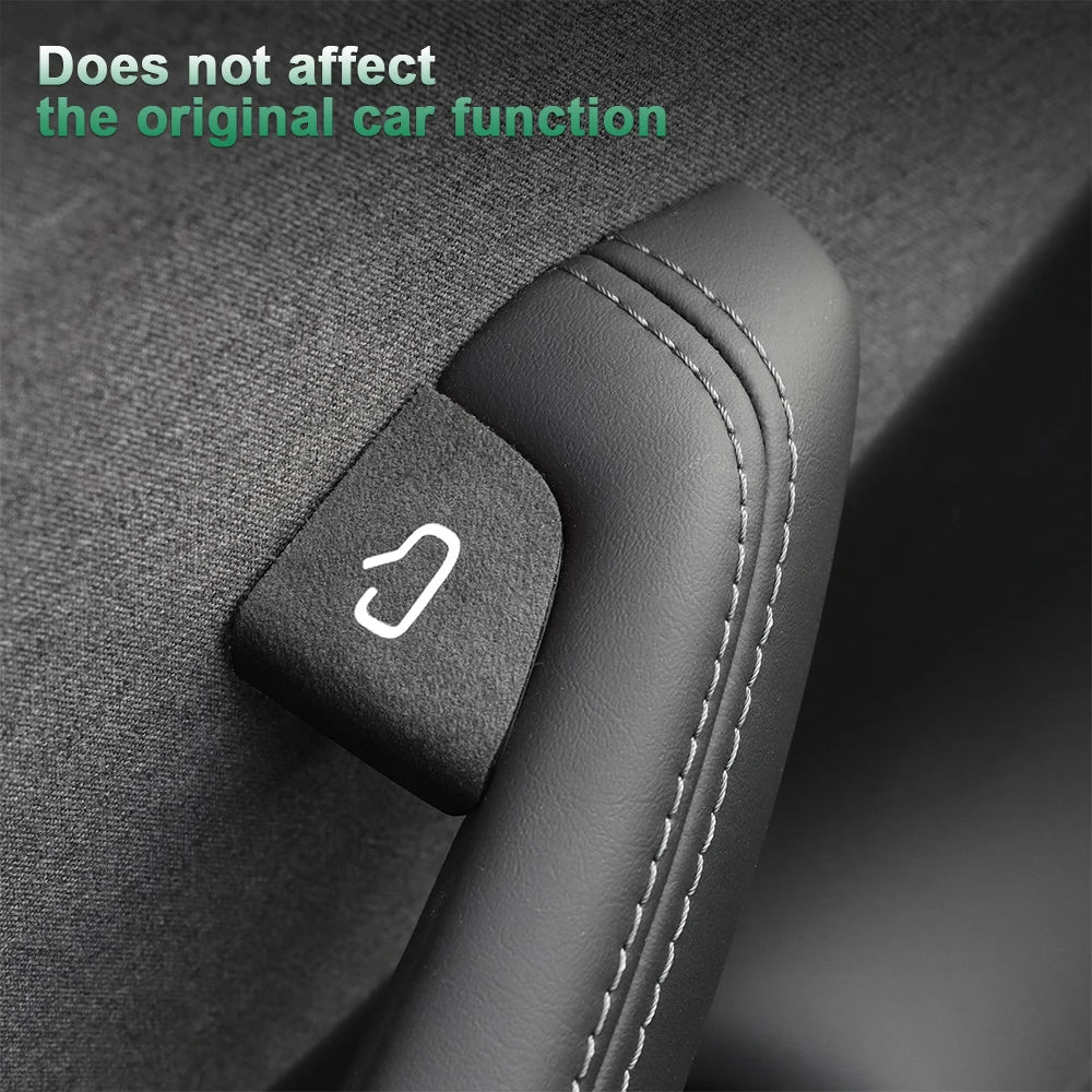 Set of four FanzyMarket Italian Alcantara suede door switch trim covers for car interior, stylish and durable auto accessories.