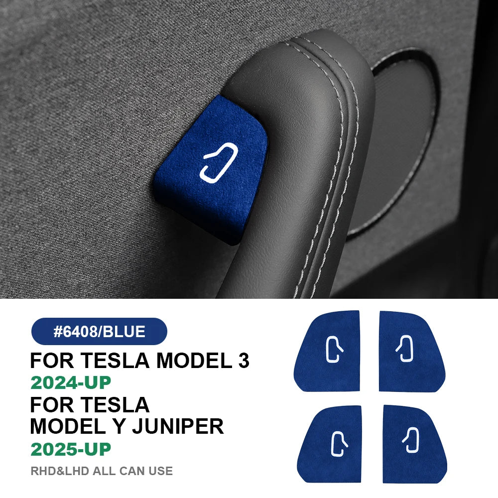 Set of four FanzyMarket Italian Alcantara suede door switch trim covers for car interior, stylish and high-quality auto accessories.