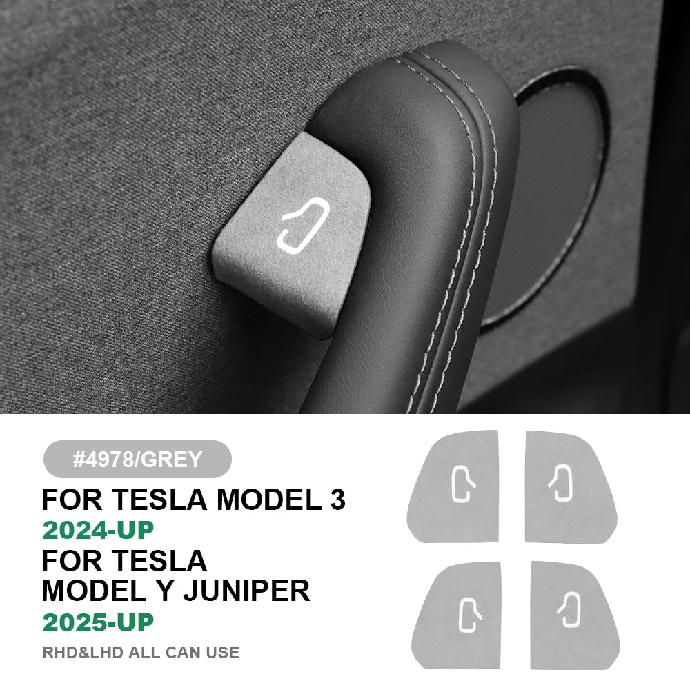 Four FanzyMarket Italian Alcantara suede door switch trim covers for car interior, showcasing premium textured material and sleek design.
