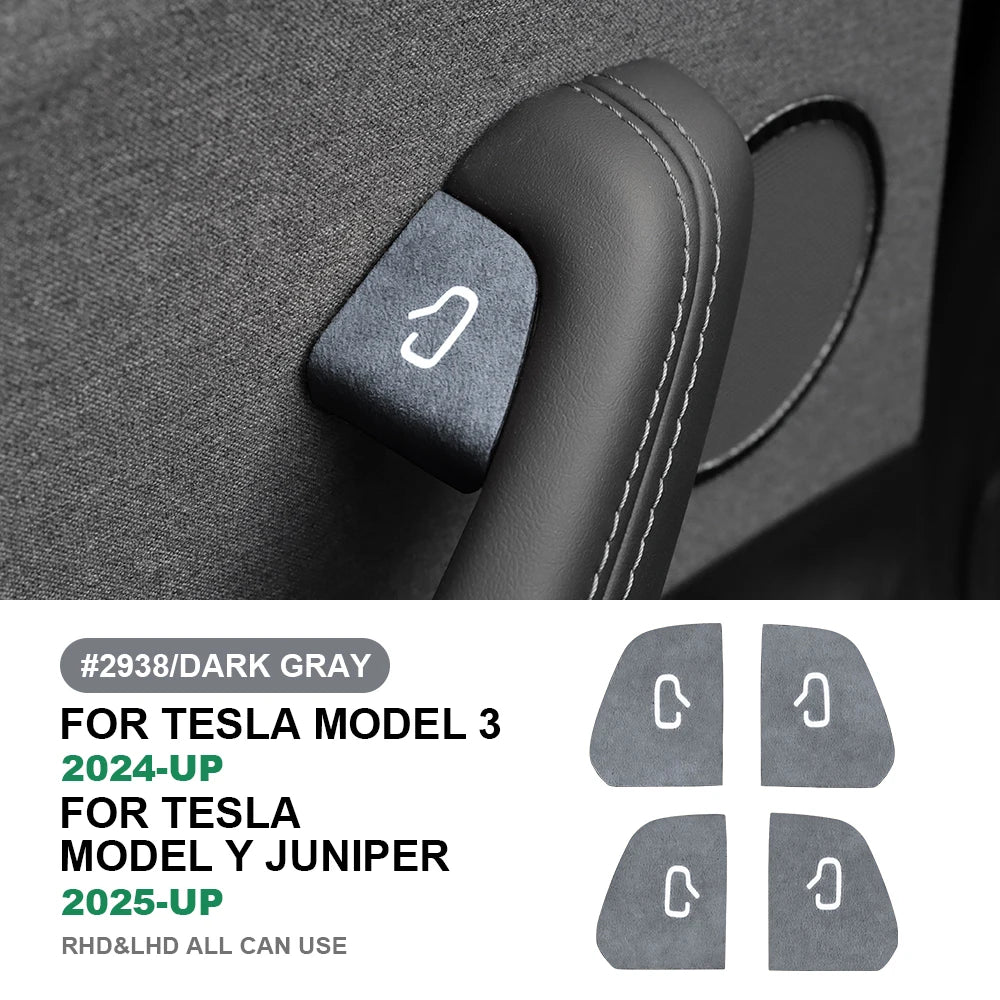 Set of four FanzyMarket Italian Alcantara suede door switch trim covers for interior car decor, stylish and high-quality.