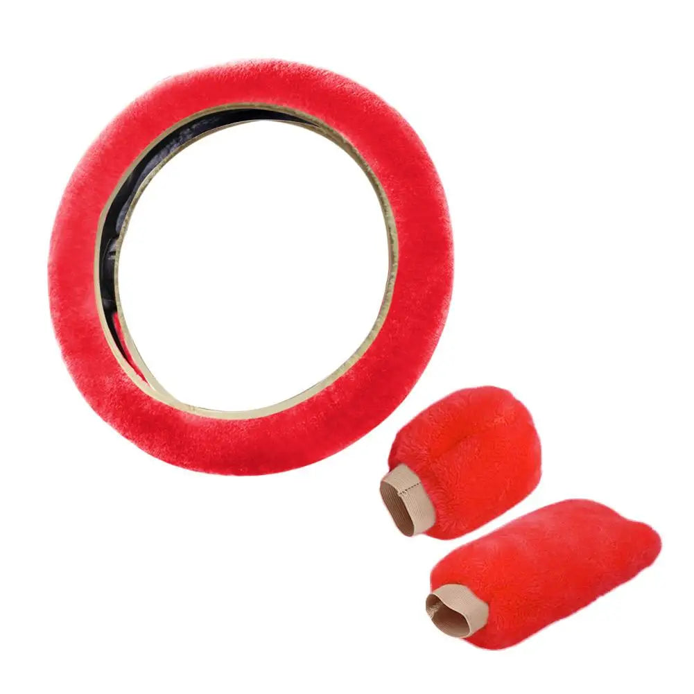 FanzyMarket plush faux fur steering wheel cover, universal 37-38 cm, soft, warm, anti-slip car interior accessory.