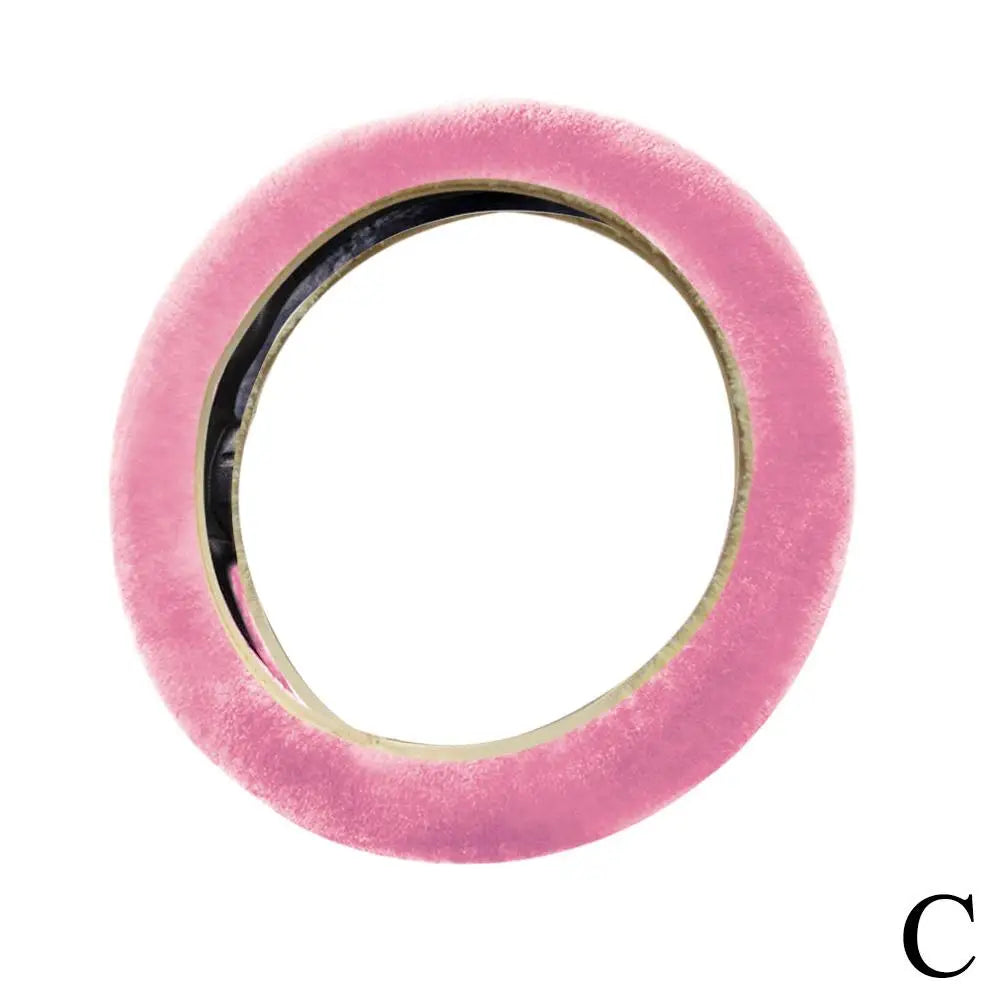 FanzyMarket plush faux fur steering wheel cover, universal size 37-38 cm, soft, warm, anti-slip car interior accessory.
