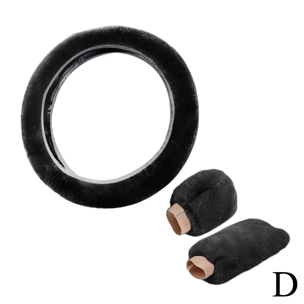 FanzyMarket plush faux fur steering wheel cover, soft warm anti-slip material, fits 37-38 cm car steering wheels, cozy interior accessory.