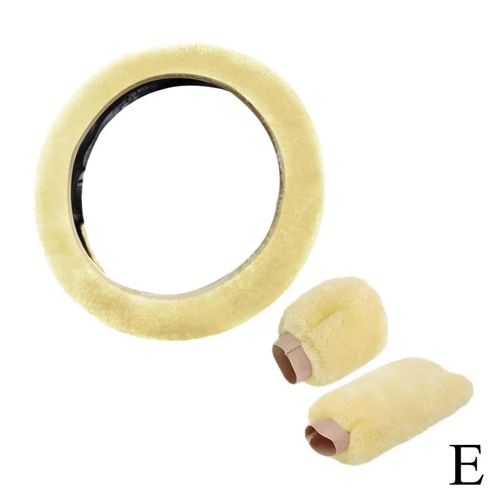 FanzyMarket plush faux fur steering wheel cover, universal 37-38 cm, soft warm anti-slip car interior accessory.