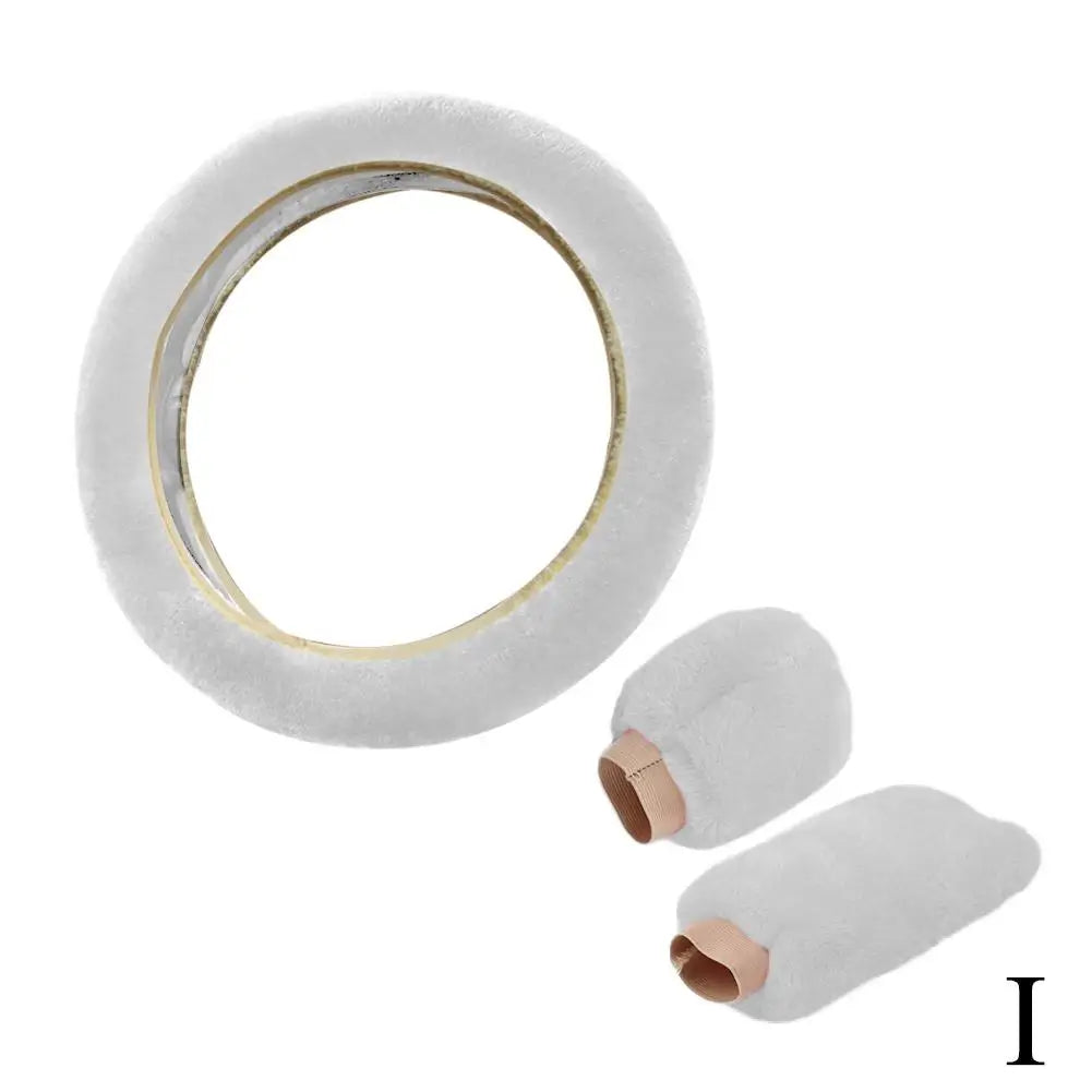 FanzyMarket plush faux fur steering wheel cover, universal 37-38 cm, soft, warm, anti-slip for car interior comfort.