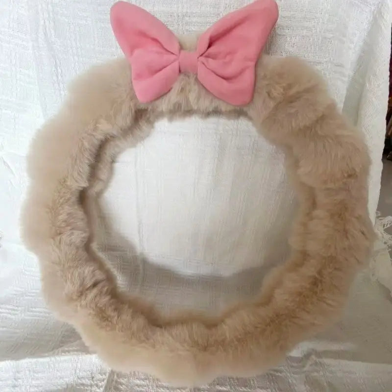 FanzyMarket plush velvet steering wheel cover for winter, soft and cute, enhances car interior with a high-end feel for women.