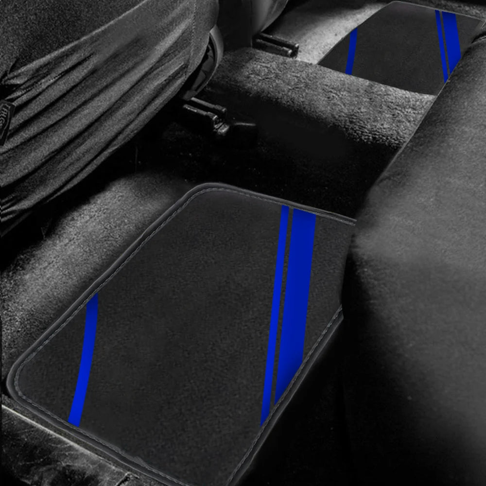 Set of four FanzyMarket suede-style car floor mats for cars, SUVs, and vans, featuring anti-slip backing and easy-to-clean synthetic carpet.