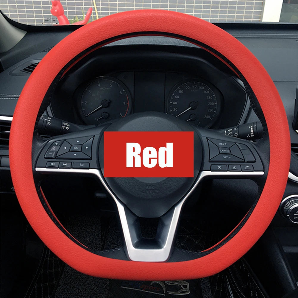 Purple FanzyMarket silicone steering wheel cover with elastic non-slip grip, fits 36-40 cm (14-16 in) car steering wheels.