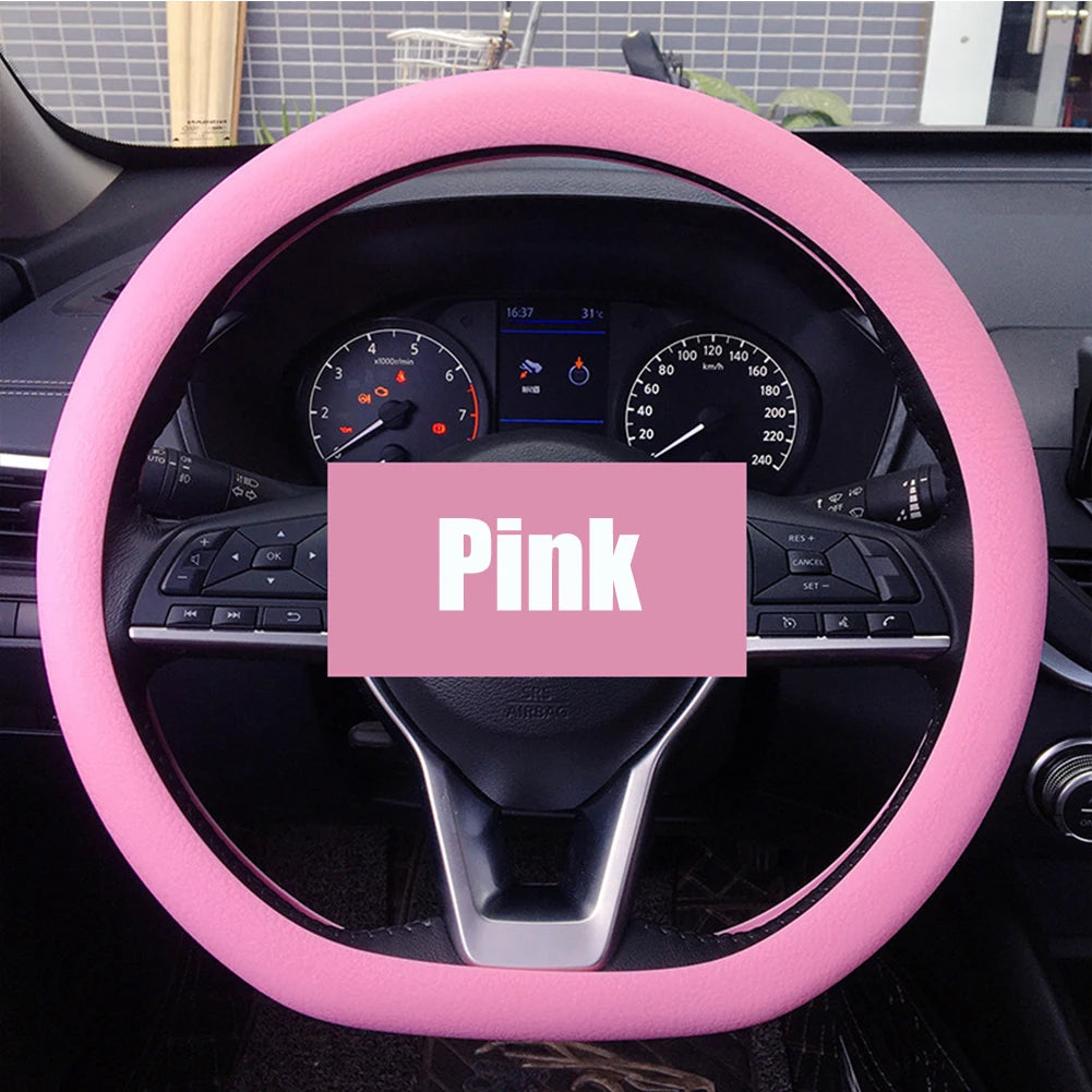 FanzyMarket universal silicone steering wheel cover with non-slip grip, fits 36-40 cm (14-16 in) purple steering wheels.