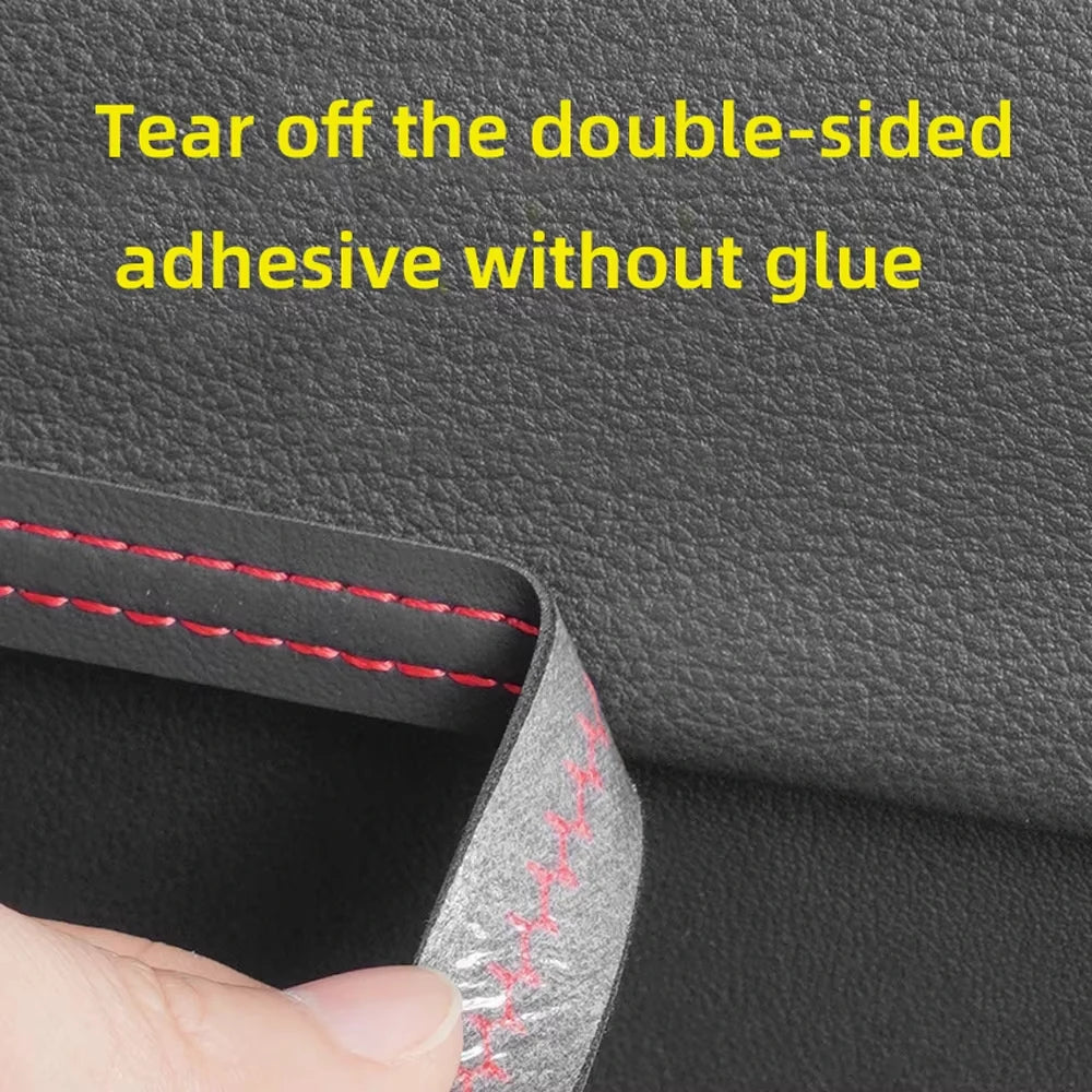 Red PU leather car trim braid, self-adhesive decorative strip for dashboard and door interior, universal auto interior moulding.